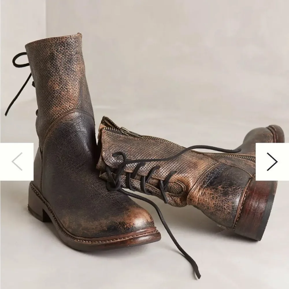 New Bed Stu Anthropologie Newark‎ Distressed Lace Up Riding Western Boots 9.5